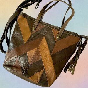 Brown Patchwork Leather Tote Bag